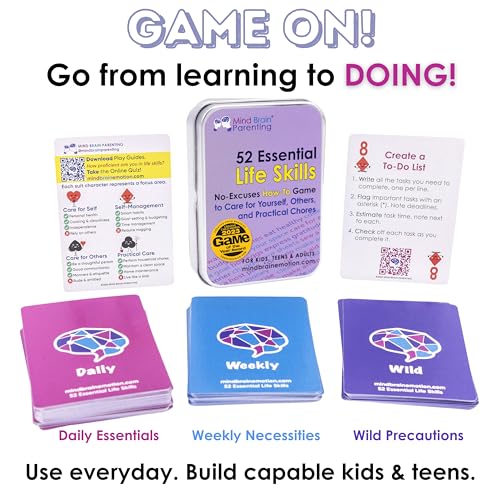 Mind Brain Emotion 52 Essential Life Skills: No-Excuses Game to Teach Kids, Teens & Adults How to Care for Self & Chores, Practical Solution for Responsible Boys, Confident Girls, Happy Family - style: Life Skills