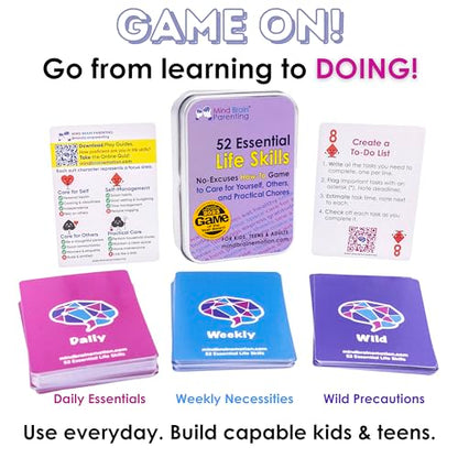Mind Brain Emotion 52 Essential Life Skills: No-Excuses Game to Teach Kids, Teens & Adults How to Care for Self & Chores, Practical Solution for Responsible Boys, Confident Girls, Happy Family - style: Life Skills