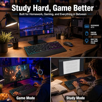 seenda Wireless Gaming Keyboard and Mouse, RGB Backlit & Web Customizable | Multi-Device Connection, Programmable, Full Size Rechargeable Keyboard with Wrist Rest & 7200 DPI Mouse for PC/Mac/Laptop