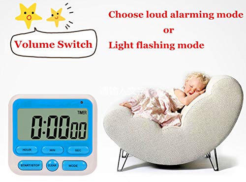 24-Hours Digital Kitchen Timer, Upgraded 12-Hour Display Clock, Big Digits, Loud Alarm, Magnetic Backing Stand, Count-Up & Count Down, Kids Timers for Cooking Baking Classroom Teachers Games(4 Pack) - color: W+b+p+g