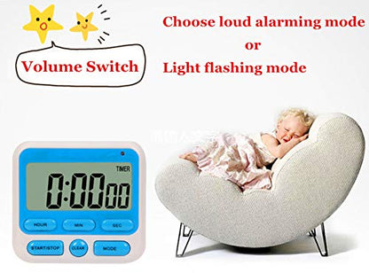 24-Hours Digital Kitchen Timer, Upgraded 12-Hour Display Clock, Big Digits, Loud Alarm, Magnetic Backing Stand, Count-Up & Count Down, Kids Timers for Cooking Baking Classroom Teachers Games(4 Pack) - color: W+b+p+g