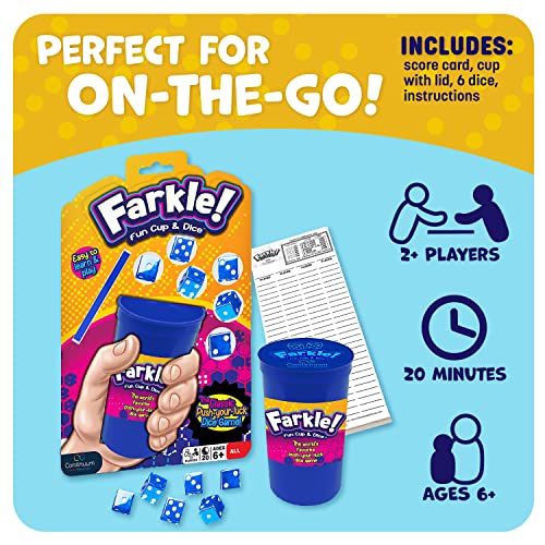 Continuum Games Farkle Fun Cup and Dice The Worlds Favorite Classic Push Your Luck Dice Game Includes Rolling Dice Cup, 6 Dice, and Scorepad Ages 6 and up - style: Fun Cup