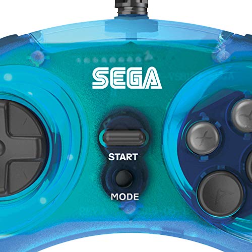 Retro-Bit Official Sega Genesis USB Controller 8-Button Arcade Pad for Sega Genesis Mini, Switch, PC, Mac, Steam, RetroPie, Raspberry Pi - USB Port - (Clear Blue) - color: Clear Blue