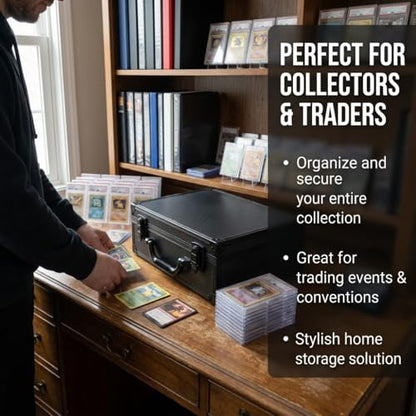 SUREMAX 600+ Trading Card Storage Box, Portable Card Case for 3" x 4" Graded Cards and Toploaders, 6 Dividers, Aluminum Alloy Hard Shell, with Handle, Dual Locks, Fits MTG PTCG YGO Sports Card