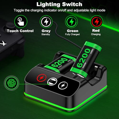 Rechargeable Controller Battery Pack Charging Station,2x6200mWh Battery Pack - style: RGB 2 Batteries Bundle