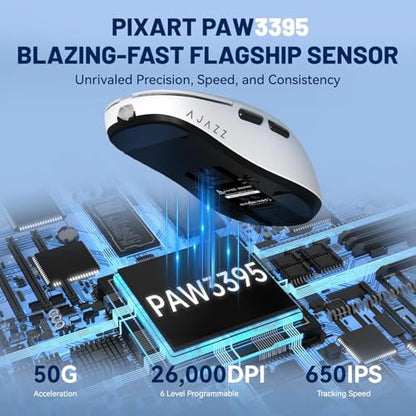 ATTACK SHARK X Ajazz AJ159 Superlight Gaming Mouse with RGB Charging Dock,PAW3395 26K DPI Sensor,56G Rechargeable Wireless Gaming Mouse,6 Programmable Buttons,Ergonomic Computer Mice USB3.0 for PC/MAC - color: AJ159P White