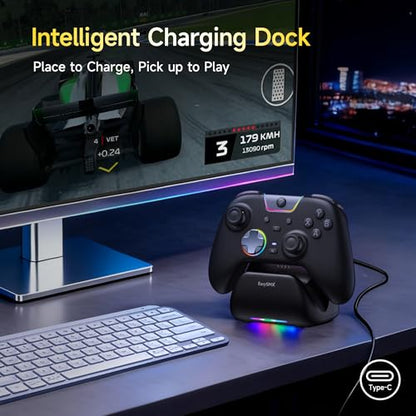 EasySMX X05Pro Wireless PC Gaming Controller with Smart Charging Dock – Full Quiet Buttons, Dual-Stage Linear Triggers, 8-Way D-Pad, Programmable Buttons, Hall Effect Joysticks, 1000mAh Long Battery Life, 1000Hz Polling Rate, Compatible with PC/Switch/And