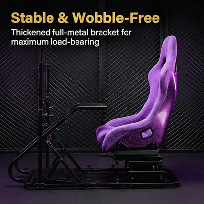 Racing Simulator Cockpit with Monitor Mount and Strong Fiberglass Purple Mesh Fabric Bucket Seat, Racing Wheel Stand Compatible with Fanatec, Thrustmaster, Logitech, Moza Racing Games on PS5, PS4, Xbox and PC - color: Cockpit+ Purple Seat