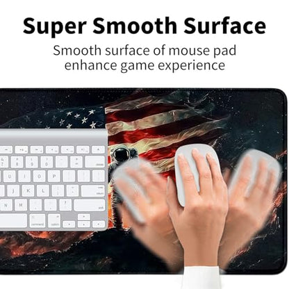 American Flag and Astronaut for MTG & TCG Playmat Mouse Pad,BFDHGQZC 24" x 14" Game Mat for MTG/RPG/CCG Trading Card Game Playmats Table Mat Perfect for Card Games Video Games Computer Office - color: American Flag and Astronaut