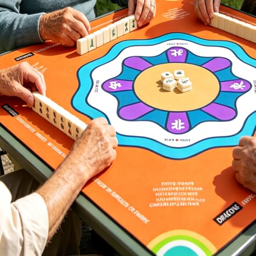 Mahjong Mat with Rule, 31.5x31.5Inch American Mahjongg Table Mat (Orange) | Anti-Wrinkle&Foldable Neoprene Mahjongg Travel Mat for Table with Learning Rule, Anti-Slip Noise Reduction Includes Carry Bag - color: Orange