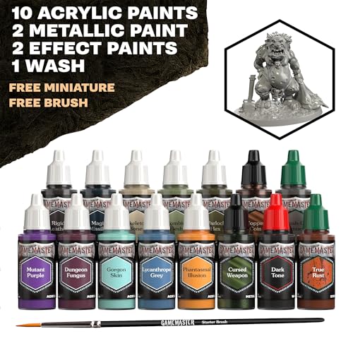 The Army Painter, GameMaster: Wandering Monsters Role-playing Paint Set, 15x18 ml Fanatic Acrylic Paints, incl. Metallics, Wash, Primer, 1 Brush & 1 Free Miniature - For Warhammer & Dnd | Warpaints Fanatic Acrylic Paints, incl. Metallics, Wash, Primer, 1