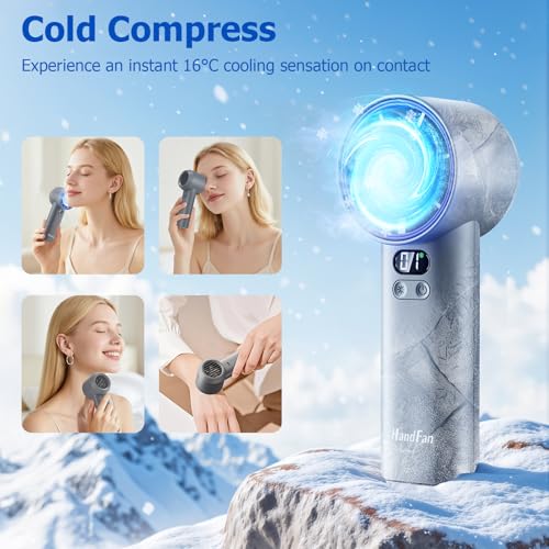 HandFan 5200mAh High Speed Handheld Turbo Fan, 13000 RPM Powerful Cooling Ice Fan, Portable Mini Fans Rechargeable, 100 Speeds Adjustable, for Summer Beach Travel Concerts, Gifts for Women(Gray) - color: Gray