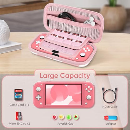 FINTIE Carrying Case for Nintendo Switch Lite 2019, [Shockproof] Hard Shell Protective Cover Travel Bag with Game Card & Micro SD Card Slots for Switch Lite Console & Accessories, strawberry cow - color: strawberry cow