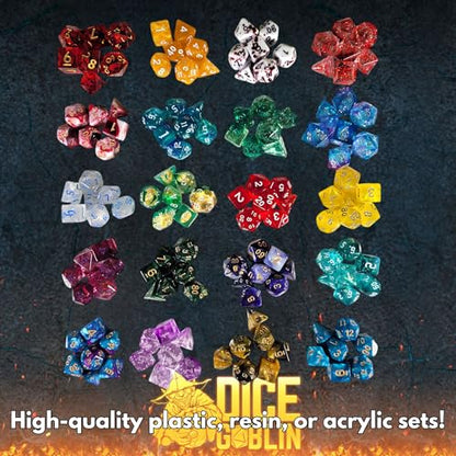Forged Dice Co. Dice Goblin Mystery Dice Set of 7 - Resin or Plastic - with Mystery Metal RPG Class Coin