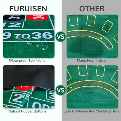 70 x 35 Inch Poker Mat for Table, Texas Hold'em Poker Table Top Mat with Carrying Bag, Waterproof Anti-Slip Rubber Blackjack Mat for Home Game Nights Up to 8 Players - color: Dark Green-roulette