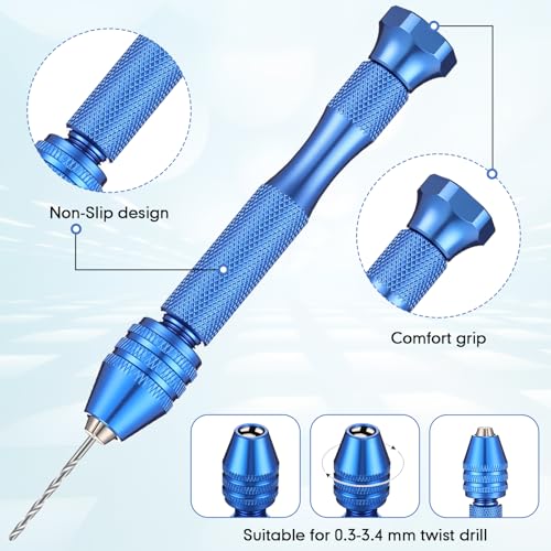 Mudder 57pcs Micro Drill Bits & Pin Vise Set, 46 Pcs Hand Twist Drills and 10 Pcs PCB Mini Cutting Bits for Resin, Beads, Polymer Clay, Craft, DIY Jewelry, Model Making Projects(Blue) - color: Blue