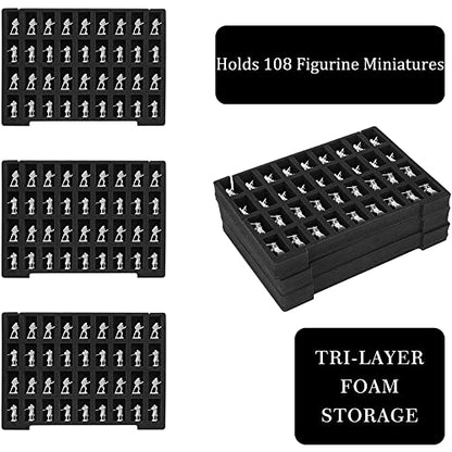 Miniature Storage Sturdy Carrying Figure Case -108 Slot Figurine Minature Carrying Case Compatible with D&D and More (Transparent) - color: Black