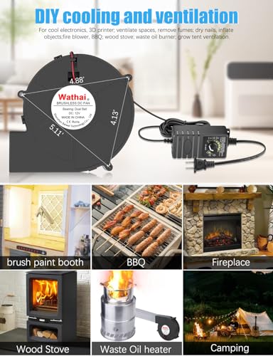 Wathai 140mm Small Blower Fan 110V 120V Squirrel Cage Fan Speed controlleer | Dual Ball Brushless Cooling Squirrel Cage Fan with AC Plug Speed Control 110V - 240V for DIY Inflatable or Exhaust Cooling - style: 140x40mm 110v - 220v with speed controller