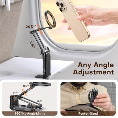 OMOTON TP02 [360° Rotating] Stable Clip Magnetic Phone Tripod for iPhone 17 | Aluminum Cell Phone Stand, Back Magnet Base, Fold 3-Adjustment, Women Men Gift, Fits Vlog, Gym, Travel Essentials Accessories - color: 1-Black