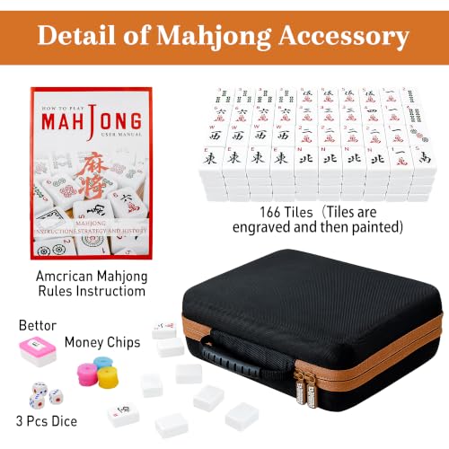 Bucher&Rossini American Mahjong Set, 166 Mahjong Tiles with Travel Case, Mahjong Game Set with Mah Jong Accessories, White Mahjong Tile