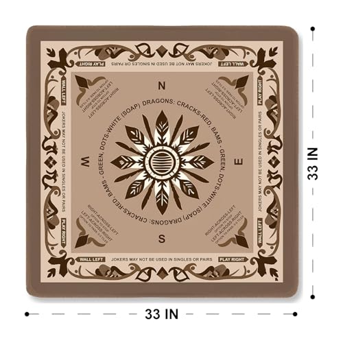 Neoprene Mahjong Mat with Rules, 33 x 33 in, Non-Slip, Brown | Noise-reducing table mat with carrying bag and 3 dice; for poker, cards, board games, tile games and dominoes - color: 33" Brown, size: 33"