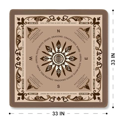 Neoprene Mahjong Mat with Rules, 33 x 33 in, Non-Slip, Brown | Noise-reducing table mat with carrying bag and 3 dice; for poker, cards, board games, tile games and dominoes - color: 33" Brown, size: 33"