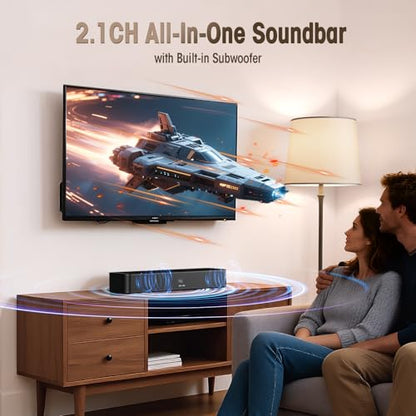 BESTISAN 2.1ch Sound Bar with Built-in Subwoofer, 100W Peak Power, HDMI ARC/Opt/AUX/USB/Bluetooth 5.3, 3 EQ Modes & Volume Boost, 16.5" All-in-One for TV/PC/Gaming/Projector - size: 16.5 inch