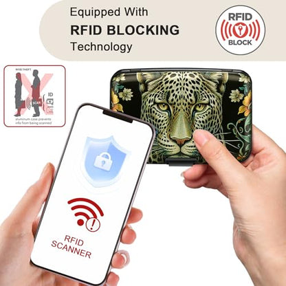 미니 RFID 알루미늄 지갑 신용 카드 홀더 명함 케이스 금속 ID 케이스 남성 여성용 (블랙 레오파드), 블랙 레오파드. - color: 블랙 레오파드.