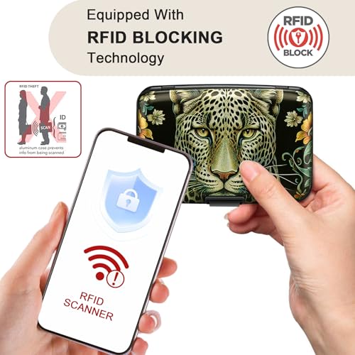 Mini RFID Aluminum Wallet Credit Cards Holder Business Card Case Metal ID Case for Men Women(Black Leopard) - color: Black Leopard