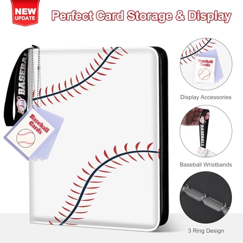 Mlikero Baseball Card Binder 720 Pocket, Trading Card Binder with Card Display Design, Premium Card Holder with Sports Pattern Wristband Compatible with Baseball Cards 2026 - color: Baseball, size: 720 Pocket