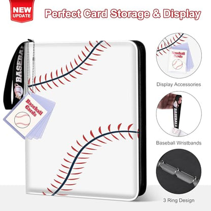 Mlikero Baseball Card Binder 720 Pocket, Trading Card Binder with Card Display Design, Premium Card Holder with Sports Pattern Wristband Compatible with Baseball Cards 2026 - color: Baseball, size: 720 Pocket