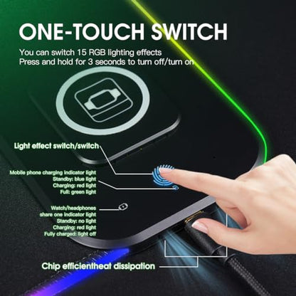 M15WR Wireless Charging RGB Gaming Desk Mat/Mouse pad, 3 in 1 Wireless Charging, 15 RGB Light Modes (Sound Pickup Mode, Power Failure Memory Function), 31.49" x 11.81" Non-Slip Rubber Base