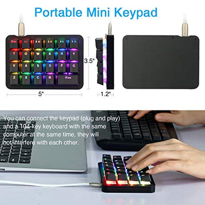 Koolertron One Handed Macro Mechanical Keyboard, RGB LED Backlit Portable Mini One-Handed Mechanical Gaming Keypad 23 Fully Programmable Keys Blue Switches - style: 23 Keys/RGB Backlit/Blue switches