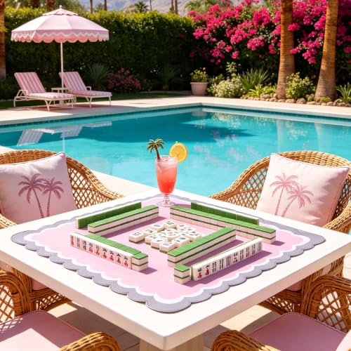 MMahjong Mat for Table 31.25"x31.25" - Anti-Slip American Mahjong Mat with Carrying Bag, Dice & Wind Indicator, Noise-Reducing Table Cover for Mahjong Poker Board Games, Pink - color: Pink