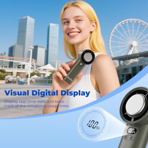 HandFan 5200mAh High Speed Handheld Turbo Fan, 1-100 Speeds Adjustable Powerful Cooling Ice Fan, Portable Mini Hand Fans Rechargeable, for Summer Beach Travel Concerts, Gifts for Women(Brown) - color: Brown
