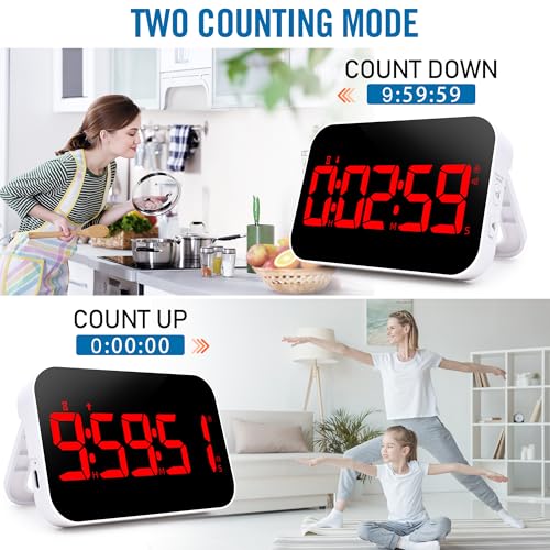 Kitchen Digital RED Timer, Count Down Up, Rechargeable, Vibration Mode Adjustable Volume and Brightness LED Display, Time Management Cook, Desk - color: Red