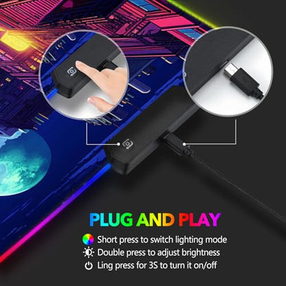 AIMSA RGB Gaming Mouse Pad, Large Mousepad with 14 Led Light Modes, Keyboard Pad Gaming Accessories for Desk, Non-Slip Rubber Base Mouse Mat for Gamer, Modern Urban Night Scene - color: Modern Urban Night Scene