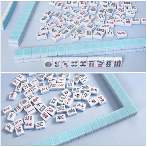 TIASUSAN Blue Mahjong Mat (31.5” x 31.5”) with Black Carrying Bag, Anti-Slip, Noise-Reducing Mahjong Mat for Table, Poker, Board Games, Dominoes, and Card Games - color: Blue