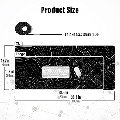 Ovenbird Extra Large Mouse Pad, Extended Topographic Map Gaming Mousepad with Non-Slip Base & Stitched Edges, 35.4" x 15.7", Black - color: Black Topo, size: Extended X-Large
