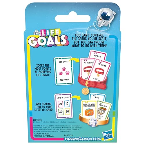 Hasbro Gaming The Game of Life Goals Card & Quick-Playing Family Game, 2-4 Players, Fun Summer Activities, Vacation Travel Essentials, Ages 8+
