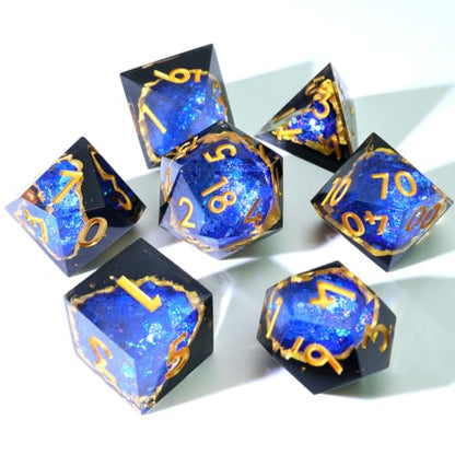 XENOLUX Resin DND Dice Set - Polyhedral RPG Dice for Dungeons and Dragons - Blue Geode Handcrafted with Holographic Foil in Tin Box for Board Games (G4) - color: G4