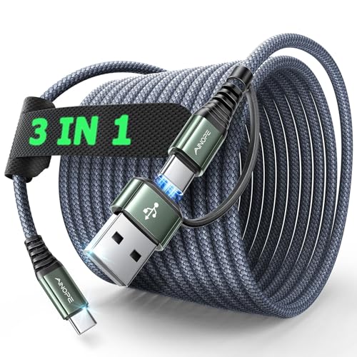 AINOPE USB C to USB C Cable, 16 FT USB C Cable Fast Charging with USB to USB C Adapter, 60W USB to USBC Cable for iPhone 17 Pro Max Air Type C Cable for iPhone 16/15/14/13/12, Grey - color: Grey, size: 16FT