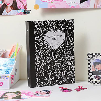 Kpop Photocard Binder 3 Inch, 25 Pocket Inner Pages, 50pcs Holographic Card Sleeves, 6 Sheets Cute Korean Stickers - color: Black