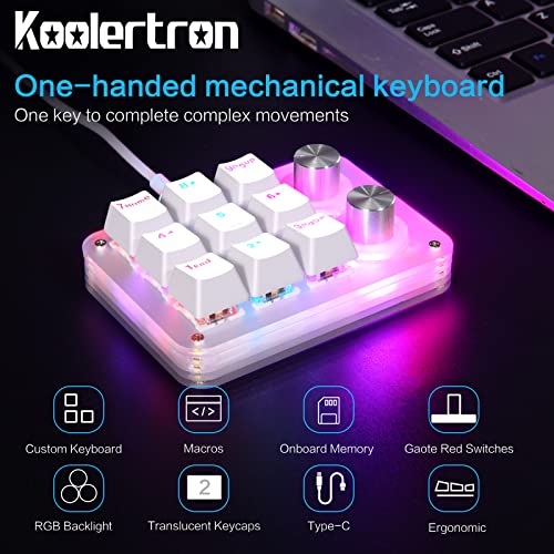 Koolertron 9-Key Mechanical Numpad with 2 Programmable Knobs, LED Backlit Macro Gaming Keyboard, Fully Customizable Numeric Keypad for PC - style: 9 Keys//Red switches/RGB Backlight/02