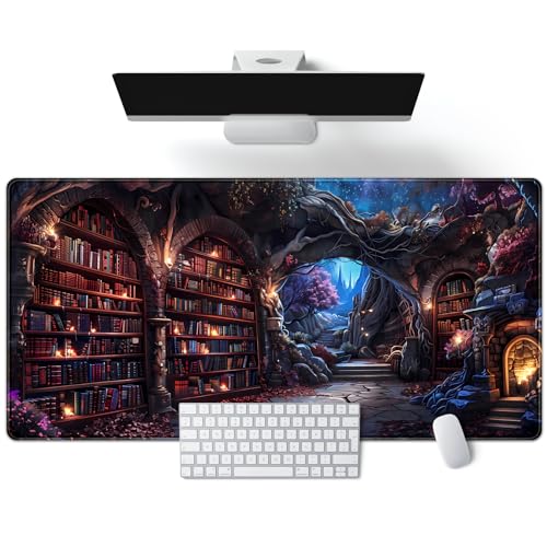 Enchanted Mystic Archive Library Desk Mat Large Mouse Pad Aesthetic Keyboard Pad Extended Gaming Mousepad XXL Dark Academia Desk Pad Computer Laptop Mouse Mat Office Desktop Decor Pad 31.5x15.7 in - color: Mystic Archive Library