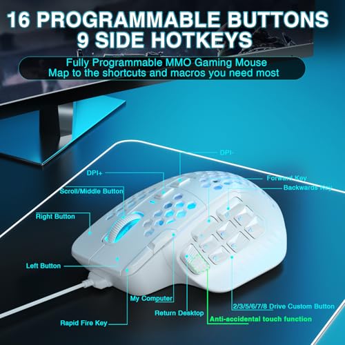 SOLAKAKA SM809 Wired MMO Gaming Mouse,24000 DPI,16 Programmable,RGB PC Gaming Mice,Black