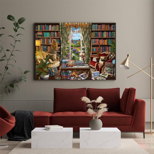 HUADADA-Cozy Library Books-Jigsaw Puzzles for Adults 1000 Pieces, Interlock Perfectly No Dust, Impossible Difficult Hard Fun 1000 Piece Jigsaw Puzzles for Adults-1:1 Poster - color: Cozy Library Books