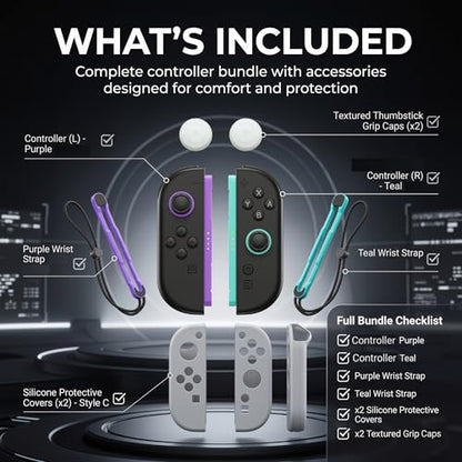 GAMEXX (L)/(R) Light Purple and Light Green Controller Compatible with Switch 2 with Soft Silicone Cover Cases, Thumbstick Grip Caps, Wrist Straps, Motion Controls, HD Rumble, Magnetic Connection, Bluetooth 5.1