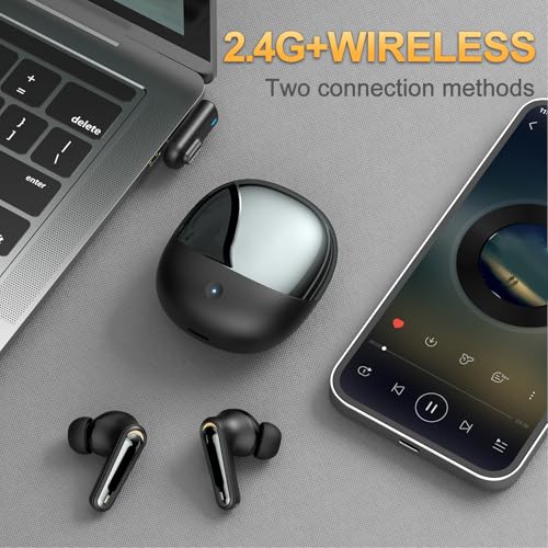 ciciglow Wireless Gaming Earbuds, 2.4GHz Bluetooth Dual Mode Earbuds with ENC Mic, 3D Sound Quality Low Latency for Phone Tablet Laptop (Black) - color: Black