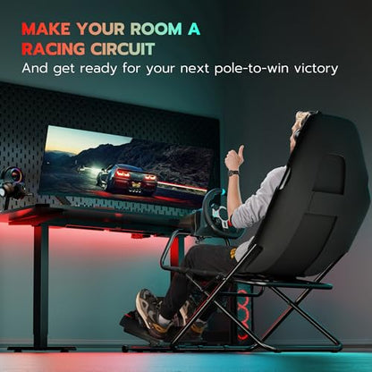 ARES WING Foldable Racing Simulator Cockpit, Racing Wheel Stand with Seat, Space Saving Sim Racing Rig for Small Spaces with Fanatec, Driving Simulator Compatible with Moza Games on PS5 and PC